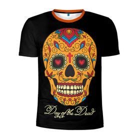 Мужская футболка 3D спортивная с принтом Мексиканский череп в Петрозаводске, 100% полиэстер с улучшенными характеристиками | приталенный силуэт, круглая горловина, широкие плечи, сужается к линии бедра | день мертвых | мексика | традция | узоры | цветы
