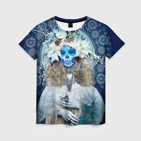 Женская футболка 3D с принтом День мертвецов в Петрозаводске, 100% полиэфир ( синтетическое хлопкоподобное полотно) | прямой крой, круглый вырез горловины, длина до линии бедер | 