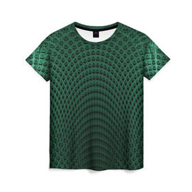 Женская футболка 3D с принтом Парящие кружки в Петрозаводске, 100% полиэфир ( синтетическое хлопкоподобное полотно) | прямой крой, круглый вырез горловины, длина до линии бедер | абстракция | зеленый | круги | объем | стиль | тень
