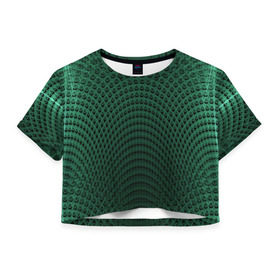 Женская футболка 3D укороченная с принтом Парящие кружки в Петрозаводске, 100% полиэстер | круглая горловина, длина футболки до линии талии, рукава с отворотами | абстракция | зеленый | круги | объем | стиль | тень