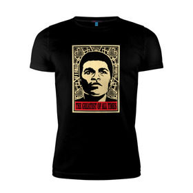 Мужская футболка премиум с принтом Muhammad Ali в Петрозаводске, 92% хлопок, 8% лайкра | приталенный силуэт, круглый вырез ворота, длина до линии бедра, короткий рукав | Тематика изображения на принте: 