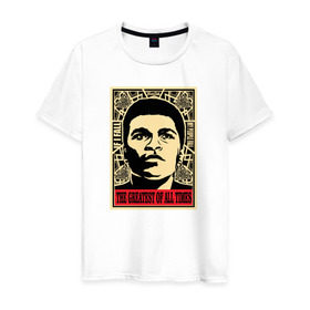 Мужская футболка хлопок с принтом Muhammad Ali в Петрозаводске, 100% хлопок | прямой крой, круглый вырез горловины, длина до линии бедер, слегка спущенное плечо. | Тематика изображения на принте: 