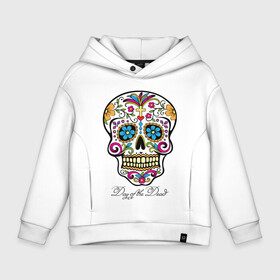 Детское худи Oversize хлопок с принтом Мексиканский череп в Петрозаводске, френч-терри — 70% хлопок, 30% полиэстер. Мягкий теплый начес внутри —100% хлопок | боковые карманы, эластичные манжеты и нижняя кромка, капюшон на магнитной кнопке | color | day of the dead | dead | death | holiday | mexican skull | mexico | ornament | pattern | день мертвых | мексика | мексиканский череп | мертвецов | орнамент | праздник | узоры | цветы