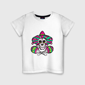 Детская футболка хлопок с принтом Мексиканский череп в Петрозаводске, 100% хлопок | круглый вырез горловины, полуприлегающий силуэт, длина до линии бедер | 