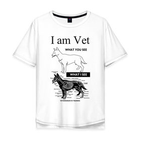 Мужская футболка хлопок Oversize с принтом I Am Vet в Петрозаводске, 100% хлопок | свободный крой, круглый ворот, “спинка” длиннее передней части | ветеринар | ветеринарный врач | кошки | скелет | собаки