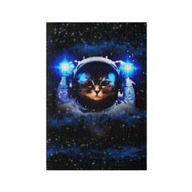 Обложка для паспорта матовая кожа с принтом Кот космонавт в Петрозаводске, натуральная матовая кожа | размер 19,3 х 13,7 см; прозрачные пластиковые крепления | Тематика изображения на принте: звёздное небо | космос | кот | кошка | прикольные картинки