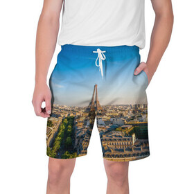 Мужские шорты 3D с принтом Paris в Петрозаводске,  полиэстер 100% | прямой крой, два кармана без застежек по бокам. Мягкая трикотажная резинка на поясе, внутри которой широкие завязки. Длина чуть выше колен | 