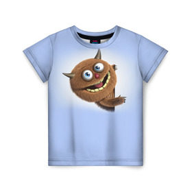 Детская футболка 3D с принтом Плюшевый чертёнок в Петрозаводске, 100% гипоаллергенный полиэфир | прямой крой, круглый вырез горловины, длина до линии бедер, чуть спущенное плечо, ткань немного тянется | дьявол | монстр | позитив | прикольные картинки | чёрт