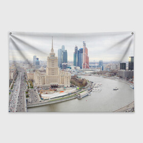 Флаг-баннер с принтом Москва-Сити в Петрозаводске, 100% полиэстер | размер 67 х 109 см, плотность ткани — 95 г/м2; по краям флага есть четыре люверса для крепления | 