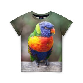 Детская футболка 3D с принтом Попугай в Петрозаводске, 100% гипоаллергенный полиэфир | прямой крой, круглый вырез горловины, длина до линии бедер, чуть спущенное плечо, ткань немного тянется | пернатые | попугай | прикольные картинки | природа | птица
