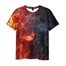 Мужская футболка 3D с принтом Стихия огня в Петрозаводске, 100% полиэфир | прямой крой, круглый вырез горловины, длина до линии бедер | Тематика изображения на принте: дым | пламя | страсть