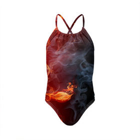 Детский купальник 3D с принтом Стихия огня в Петрозаводске, Полиэстер 85%, Спандекс 15% | Слитный крой, подклад по переду изделия, узкие бретели | Тематика изображения на принте: дым | пламя | страсть