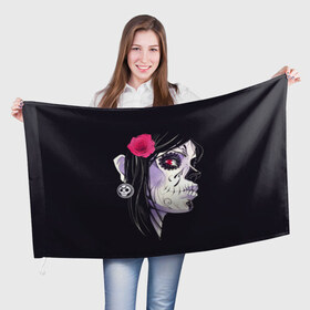 Флаг 3D с принтом День мертвецов в Петрозаводске, 100% полиэстер | плотность ткани — 95 г/м2, размер — 67 х 109 см. Принт наносится с одной стороны | mexi | день мертвых | мексика | мексиканский череп | мертвецов | орнамент | праздник | узоры | цветы
