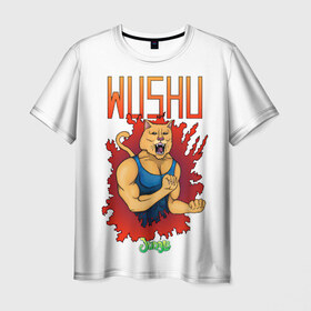 Мужская футболка 3D с принтом WUSHU jungle в Петрозаводске, 100% полиэфир | прямой крой, круглый вырез горловины, длина до линии бедер | арт | боевые искусства | животные | красный | пума | рисунки | синий | спорт | ушу | шрифт