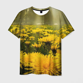 Мужская футболка 3D с принтом Цветочная поляна в Петрозаводске, 100% полиэфир | прямой крой, круглый вырез горловины, длина до линии бедер | лес | поляна | прикольные картинки | цветочки | цветы