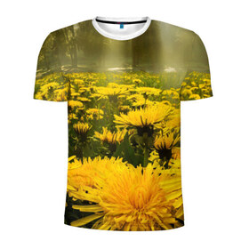 Мужская футболка 3D спортивная с принтом Цветочная поляна в Петрозаводске, 100% полиэстер с улучшенными характеристиками | приталенный силуэт, круглая горловина, широкие плечи, сужается к линии бедра | лес | поляна | прикольные картинки | цветочки | цветы