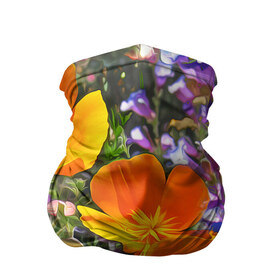 Бандана-труба 3D с принтом Оранжевые цветы в Петрозаводске, 100% полиэстер, ткань с особыми свойствами — Activecool | плотность 150‒180 г/м2; хорошо тянется, но сохраняет форму | лепестки | прикольные картинки | цветочки | цветы