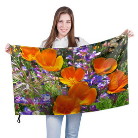 Флаг 3D с принтом Оранжевые цветы в Петрозаводске, 100% полиэстер | плотность ткани — 95 г/м2, размер — 67 х 109 см. Принт наносится с одной стороны | лепестки | прикольные картинки | цветочки | цветы