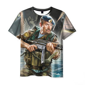 Мужская футболка 3D с принтом ВДВ в Петрозаводске, 100% полиэфир | прямой крой, круглый вырез горловины, длина до линии бедер | армия