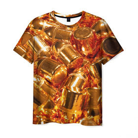 Мужская футболка 3D с принтом Золотые пули в Петрозаводске, 100% полиэфир | прямой крой, круглый вырез горловины, длина до линии бедер | Тематика изображения на принте: макро | пули