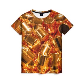 Женская футболка 3D с принтом Золотые пули в Петрозаводске, 100% полиэфир ( синтетическое хлопкоподобное полотно) | прямой крой, круглый вырез горловины, длина до линии бедер | Тематика изображения на принте: макро | пули