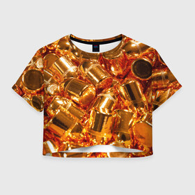 Женская футболка 3D укороченная с принтом Золотые пули в Петрозаводске, 100% полиэстер | круглая горловина, длина футболки до линии талии, рукава с отворотами | Тематика изображения на принте: макро | пули