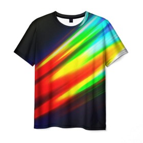 Мужская футболка 3D с принтом Цветные блики в Петрозаводске, 100% полиэфир | прямой крой, круглый вырез горловины, длина до линии бедер | dance | klub | линии | танцы блики | цвет