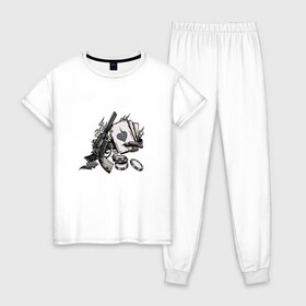 Женская пижама хлопок с принтом Дикий Запад в Петрозаводске, 100% хлопок | брюки и футболка прямого кроя, без карманов, на брюках мягкая резинка на поясе и по низу штанин | 