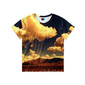 Детская футболка 3D с принтом Mountains в Петрозаводске, 100% гипоаллергенный полиэфир | прямой крой, круглый вырез горловины, длина до линии бедер, чуть спущенное плечо, ткань немного тянется | горы | небо | облака | природа | пустыня