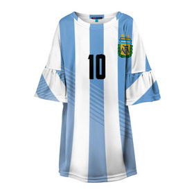 Детское платье 3D с принтом Месси (сборная Аргентины) в Петрозаводске, 100% полиэстер | прямой силуэт, чуть расширенный к низу. Круглая горловина, на рукавах — воланы | barcelona | lionel | messi | аргентина | барселона | кубок | лионель | мира | сборная | футбол