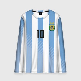 Мужской лонгслив 3D с принтом Месси (сборная Аргентины) в Петрозаводске, 100% полиэстер | длинные рукава, круглый вырез горловины, полуприлегающий силуэт | barcelona | lionel | messi | аргентина | барселона | кубок | лионель | мира | сборная | футбол