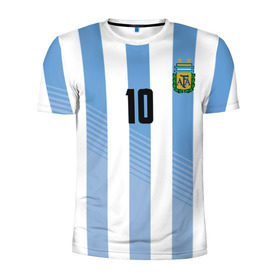 Мужская футболка 3D спортивная с принтом Месси (сборная Аргентины) в Петрозаводске, 100% полиэстер с улучшенными характеристиками | приталенный силуэт, круглая горловина, широкие плечи, сужается к линии бедра | Тематика изображения на принте: barcelona | lionel | messi | аргентина | барселона | кубок | лионель | мира | сборная | футбол