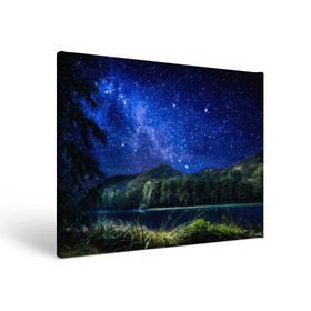 Холст прямоугольный с принтом Звездная ночь в Петрозаводске, 100% ПВХ |  | Тематика изображения на принте: галактика | горы | звезды | космос | лес | ночь | озеро | сосны | тайга