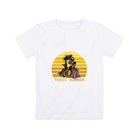 Детская футболка хлопок с принтом Toxic Summer в Петрозаводске, 100% хлопок | круглый вырез горловины, полуприлегающий силуэт, длина до линии бедер | газ | желтый | кислота | опасно | рисунок | солнце | токсично | человек