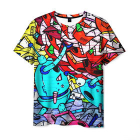 Мужская футболка 3D с принтом Механика в Петрозаводске, 100% полиэфир | прямой крой, круглый вырез горловины, длина до линии бедер | граффити | кирпич | стена | яркий