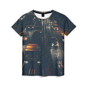 Женская футболка 3D с принтом дорога в Петрозаводске, 100% полиэфир ( синтетическое хлопкоподобное полотно) | прямой крой, круглый вырез горловины, длина до линии бедер | sity | город | движение | дома | мегаполис | ночь