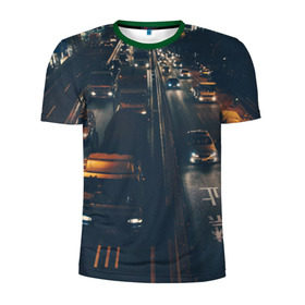 Мужская футболка 3D спортивная с принтом дорога в Петрозаводске, 100% полиэстер с улучшенными характеристиками | приталенный силуэт, круглая горловина, широкие плечи, сужается к линии бедра | sity | город | движение | дома | мегаполис | ночь