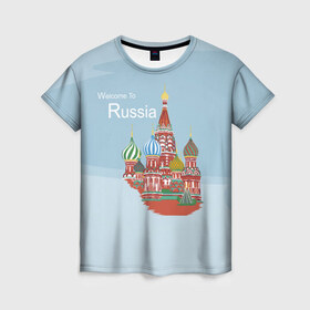 Женская футболка 3D с принтом Welcom To Russia в Петрозаводске, 100% полиэфир ( синтетическое хлопкоподобное полотно) | прямой крой, круглый вырез горловины, длина до линии бедер | welcom to russia | держава | добро пожаловать в россию | кремль | москва | россия | слава россии | страна