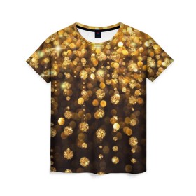 Женская футболка 3D с принтом Золотой дождь в Петрозаводске, 100% полиэфир ( синтетическое хлопкоподобное полотно) | прямой крой, круглый вырез горловины, длина до линии бедер | dance | klub | золото | клуб | праздник | танцы