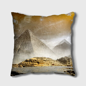 Подушка 3D с принтом Egypt в Петрозаводске, наволочка – 100% полиэстер, наполнитель – холлофайбер (легкий наполнитель, не вызывает аллергию). | состоит из подушки и наволочки. Наволочка на молнии, легко снимается для стирки | egypt | египет | закат | золото | клеопатра | мумия | песок | пирамиды | пустыня | солнце