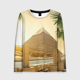 Женский лонгслив 3D с принтом Egypt в Петрозаводске, 100% полиэстер | длинные рукава, круглый вырез горловины, полуприлегающий силуэт | egypt | египет | закат | золото | клеопатра | мумия | песок | пирамиды | пустыня | солнце