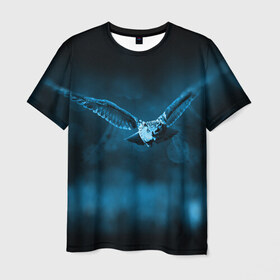 Мужская футболка 3D с принтом сова в Петрозаводске, 100% полиэфир | прямой крой, круглый вырез горловины, длина до линии бедер | Тематика изображения на принте: dark | клюв | лес | ночь | перья | птица | сова | темнота | филин