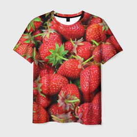 Мужская футболка 3D с принтом клубника в Петрозаводске, 100% полиэфир | прямой крой, круглый вырез горловины, длина до линии бедер | Тематика изображения на принте: земляника | клубника | лето | ягода