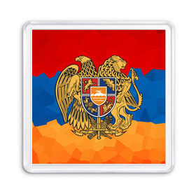 Магнит 55*55 с принтом Армения в Петрозаводске, Пластик | Размер: 65*65 мм; Размер печати: 55*55 мм | герб | флаг
