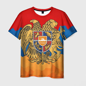 Мужская футболка 3D с принтом Армения в Петрозаводске, 100% полиэфир | прямой крой, круглый вырез горловины, длина до линии бедер | герб | флаг