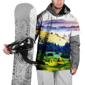 Накидка на куртку 3D с принтом Альпы в Петрозаводске, 100% полиэстер |  | горы | зелень | лето | природа | солнце | туман