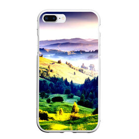 Чехол для iPhone 7Plus/8 Plus матовый с принтом Альпы в Петрозаводске, Силикон | Область печати: задняя сторона чехла, без боковых панелей | Тематика изображения на принте: горы | зелень | лето | природа | солнце | туман