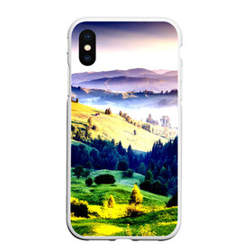 Чехол для iPhone XS Max матовый с принтом Альпы в Петрозаводске, Силикон | Область печати: задняя сторона чехла, без боковых панелей | горы | зелень | лето | природа | солнце | туман