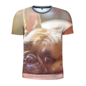 Мужская футболка 3D спортивная с принтом французский бульдог в Петрозаводске, 100% полиэстер с улучшенными характеристиками | приталенный силуэт, круглая горловина, широкие плечи, сужается к линии бедра | Тематика изображения на принте: dog | бульдог | друг | собака | язык