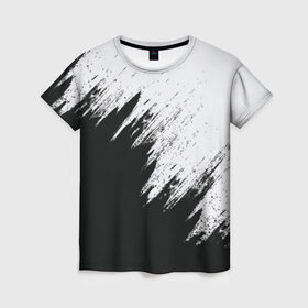 Женская футболка 3D с принтом Краска и ничего лишнего! в Петрозаводске, 100% полиэфир ( синтетическое хлопкоподобное полотно) | прямой крой, круглый вырез горловины, длина до линии бедер | белый | дизайн | капли | краска | монохромный | разводы | черный
